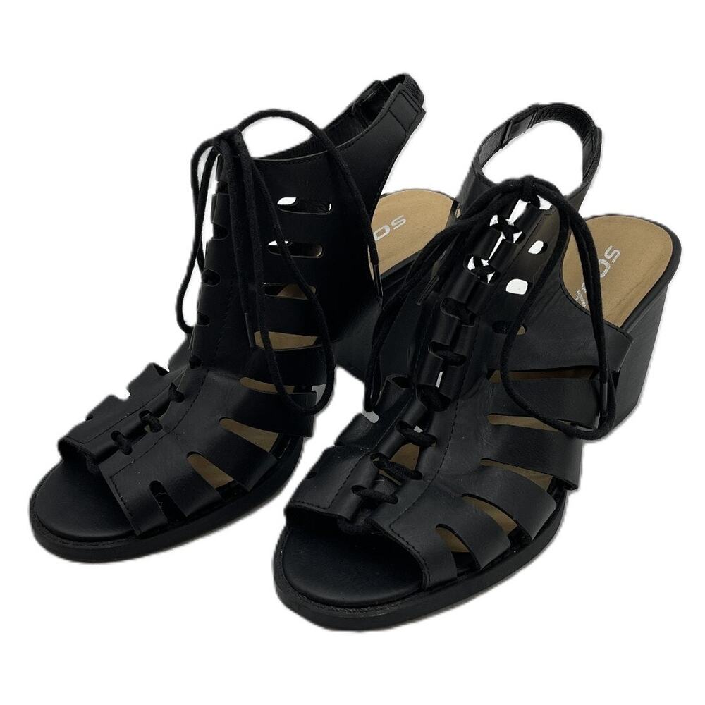 Women Open Toe Lace Up Block Stacked Chunky Heel Slingback Soda Sandal Sz 9